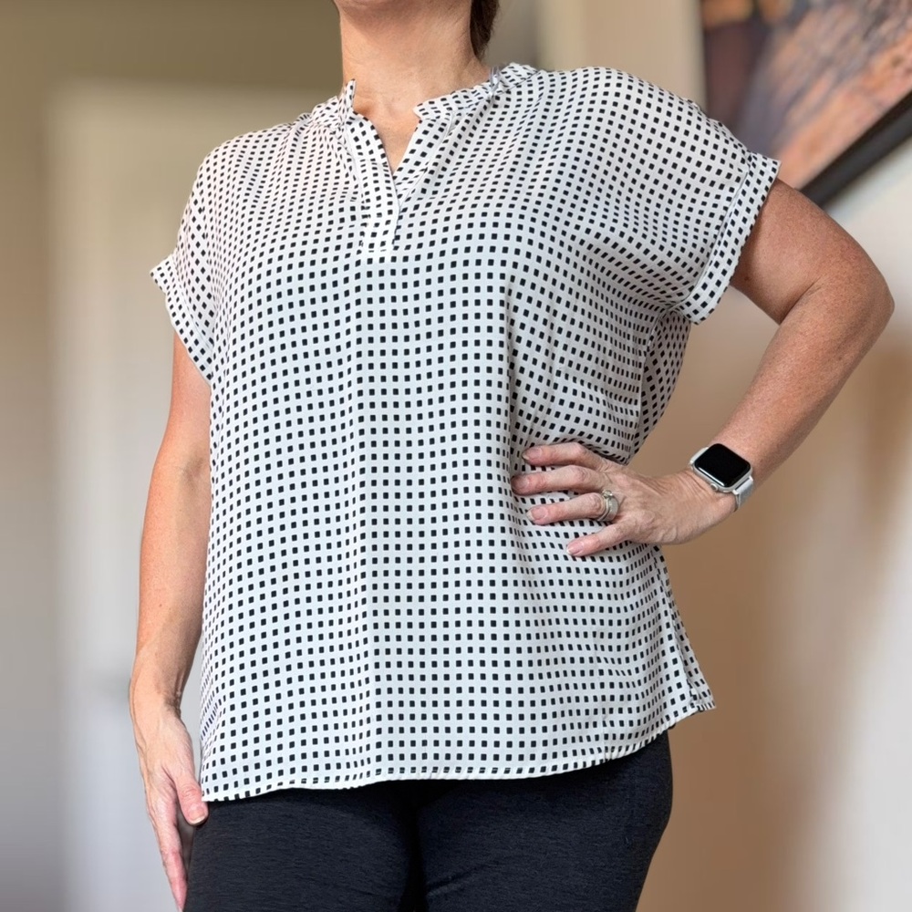 Pleione Black and White Patterned Blouse
